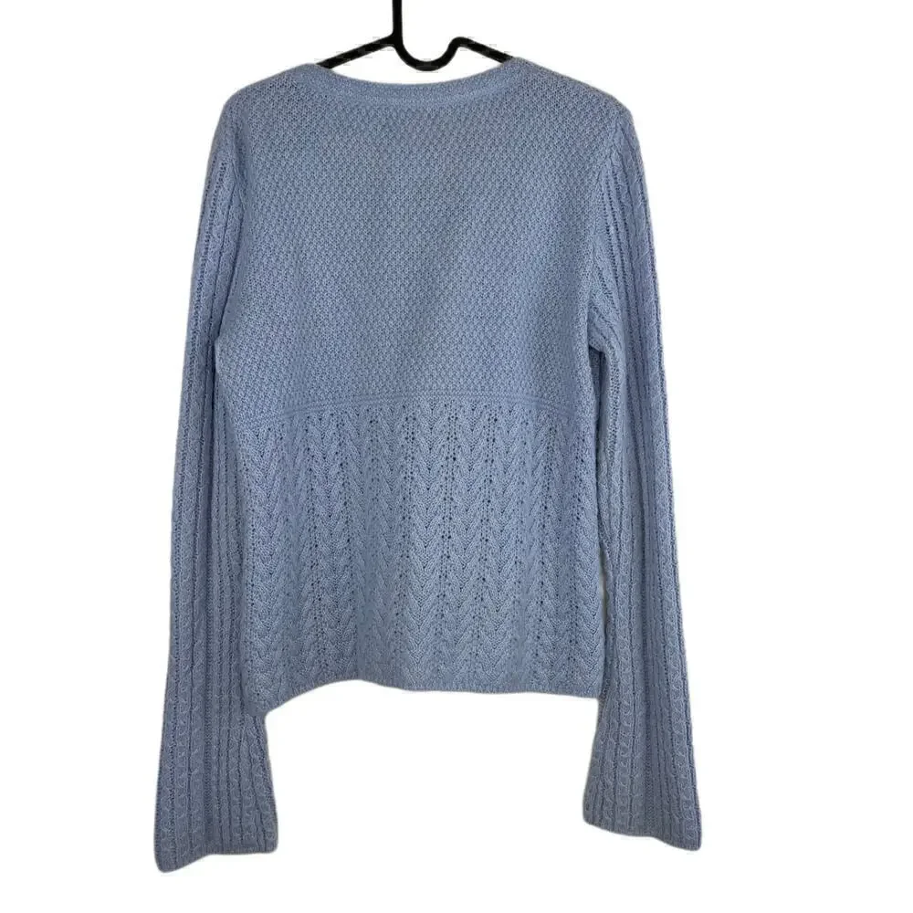 Sundance Exquisite Mix Cable Knit Button Front Cardigan Sweater Periwinkle XS